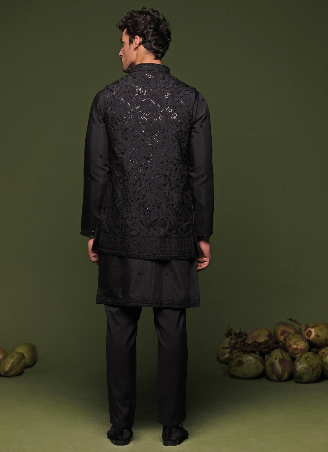 Black Embroidered Georgette Kurta Jacket Set Kalpraag - Fabilicious Fashion