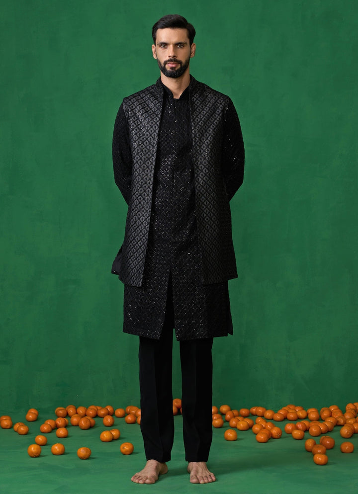 Black Embroidered Georgette Kurta Jacket Set Kalpraag - Fabilicious Fashion