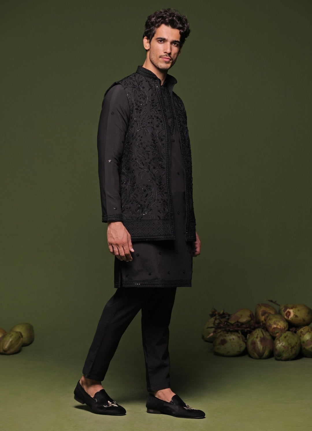Black Embroidered Georgette Kurta Jacket Set Kalpraag - Fabilicious Fashion
