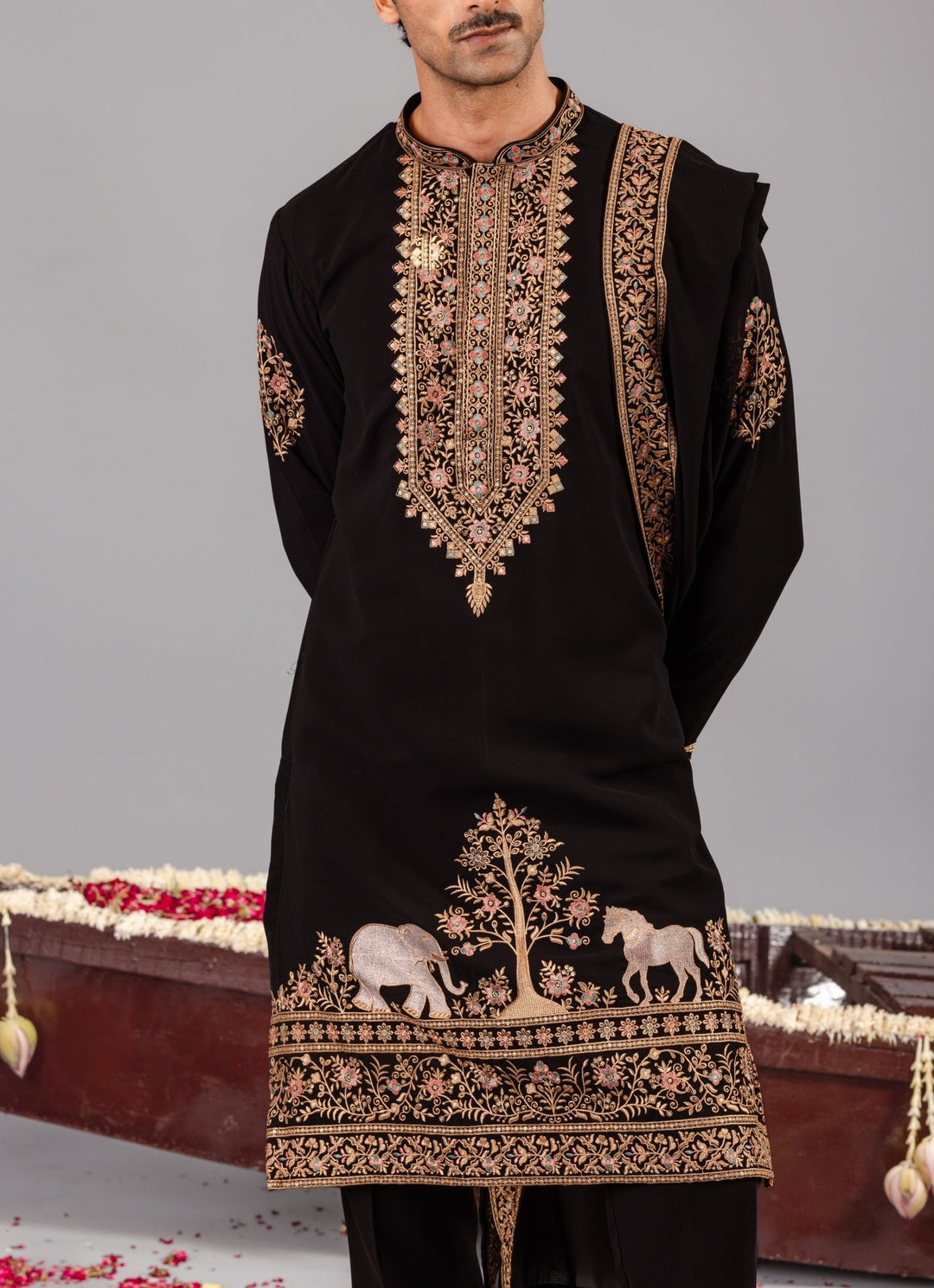 Black Embroidered Georgette Kurta Pant Set Kalpraag - Fabilicious Fashion