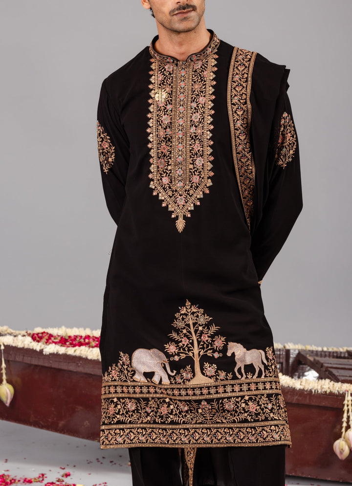 Black Embroidered Georgette Kurta Pant Set Kalpraag - Fabilicious Fashion
