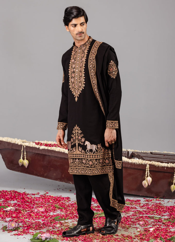 Black Embroidered Georgette Kurta Pant Set Kalpraag - Fabilicious Fashion