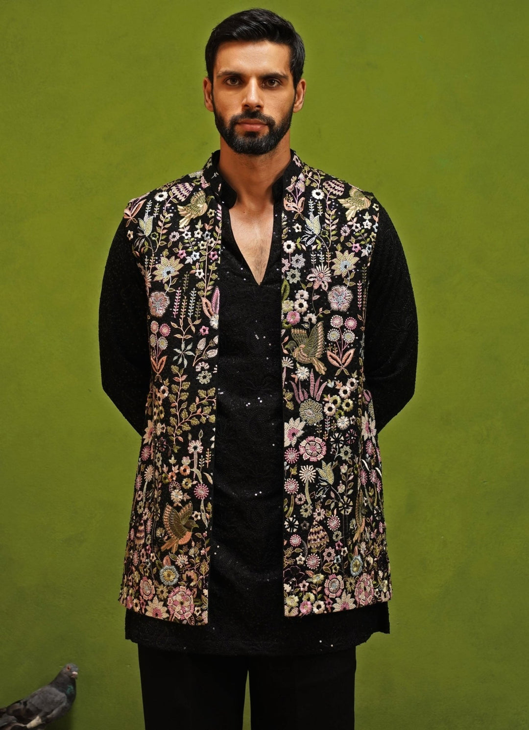 Kalpraag Black Embroidered Georgette Nehru Jacket SetFabilicious Fashion