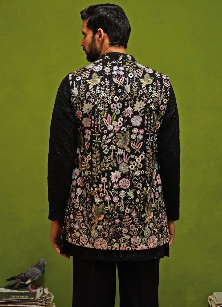 Kalpraag Black Embroidered Georgette Nehru Jacket SetFabilicious Fashion