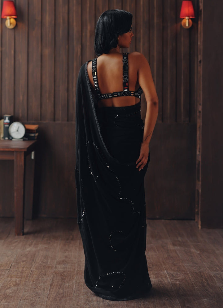 Black Embroidered Georgette Saree Twenty Nine - Fabilicious Fashion