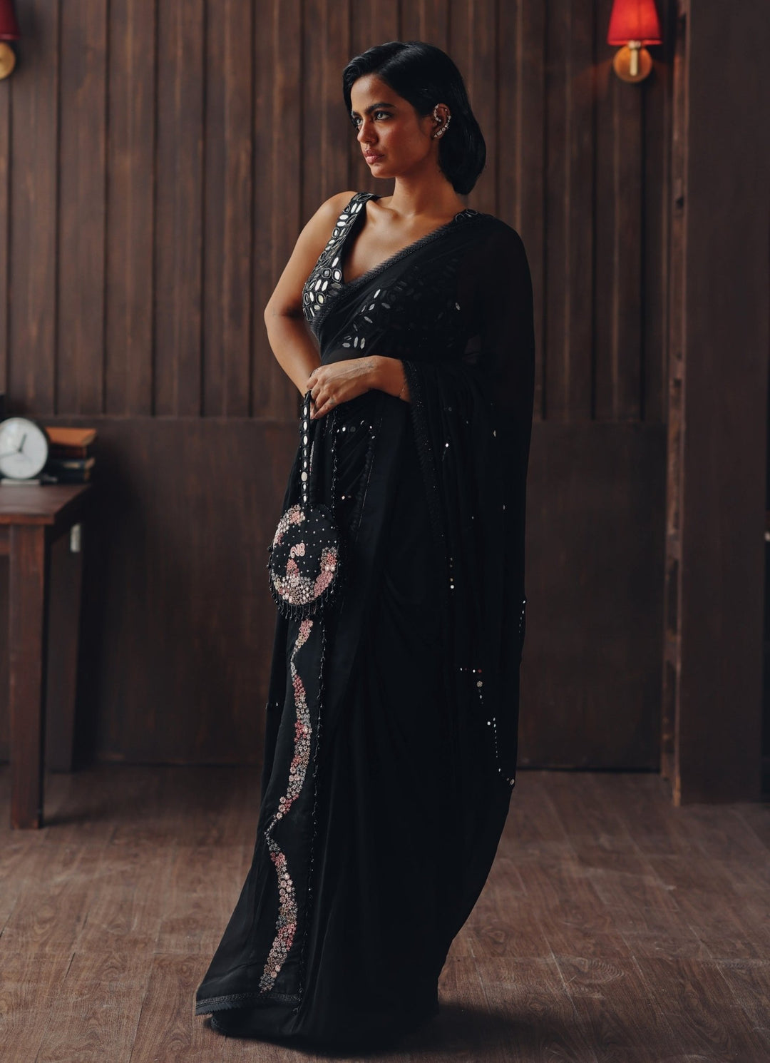 Black Embroidered Georgette Saree Twenty Nine - Fabilicious Fashion