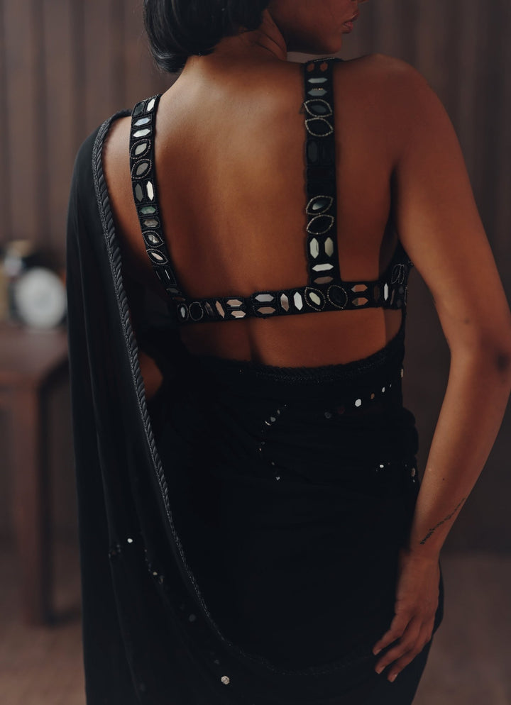 Black Embroidered Georgette Saree Twenty Nine - Fabilicious Fashion