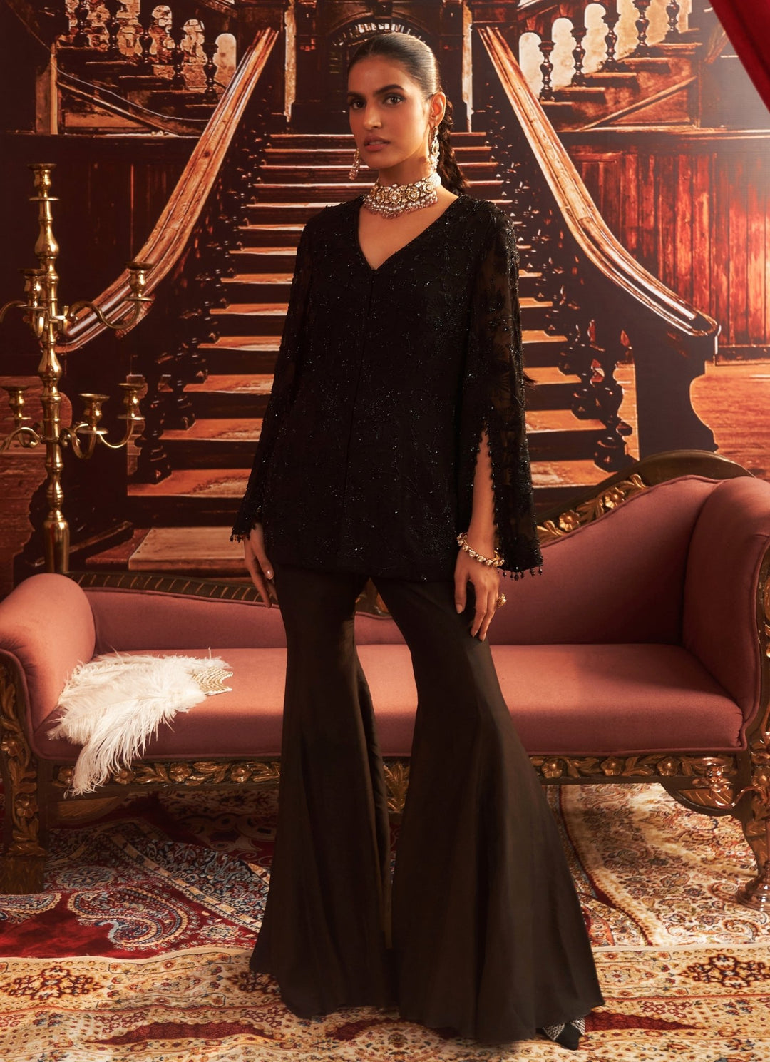 Black Embroidered Jacket And Pants Seema Thukral - Fabilicious Fashion