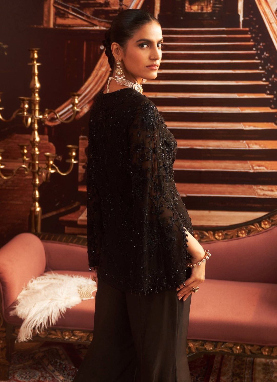 Black Embroidered Jacket And Pants Seema Thukral - Fabilicious Fashion