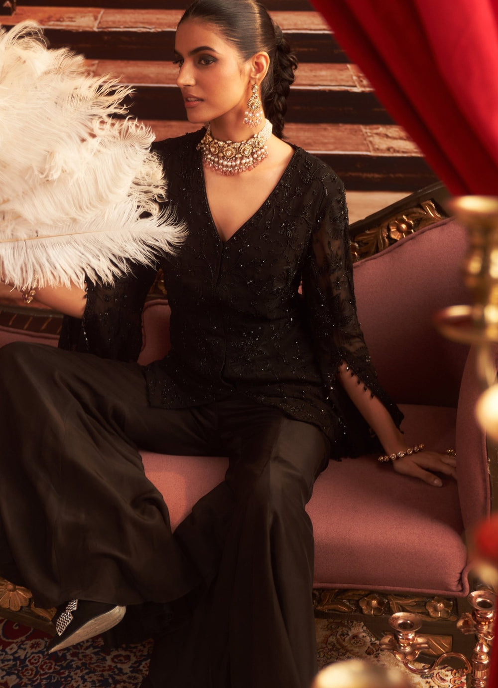 Black Embroidered Jacket And Pants Seema Thukral - Fabilicious Fashion