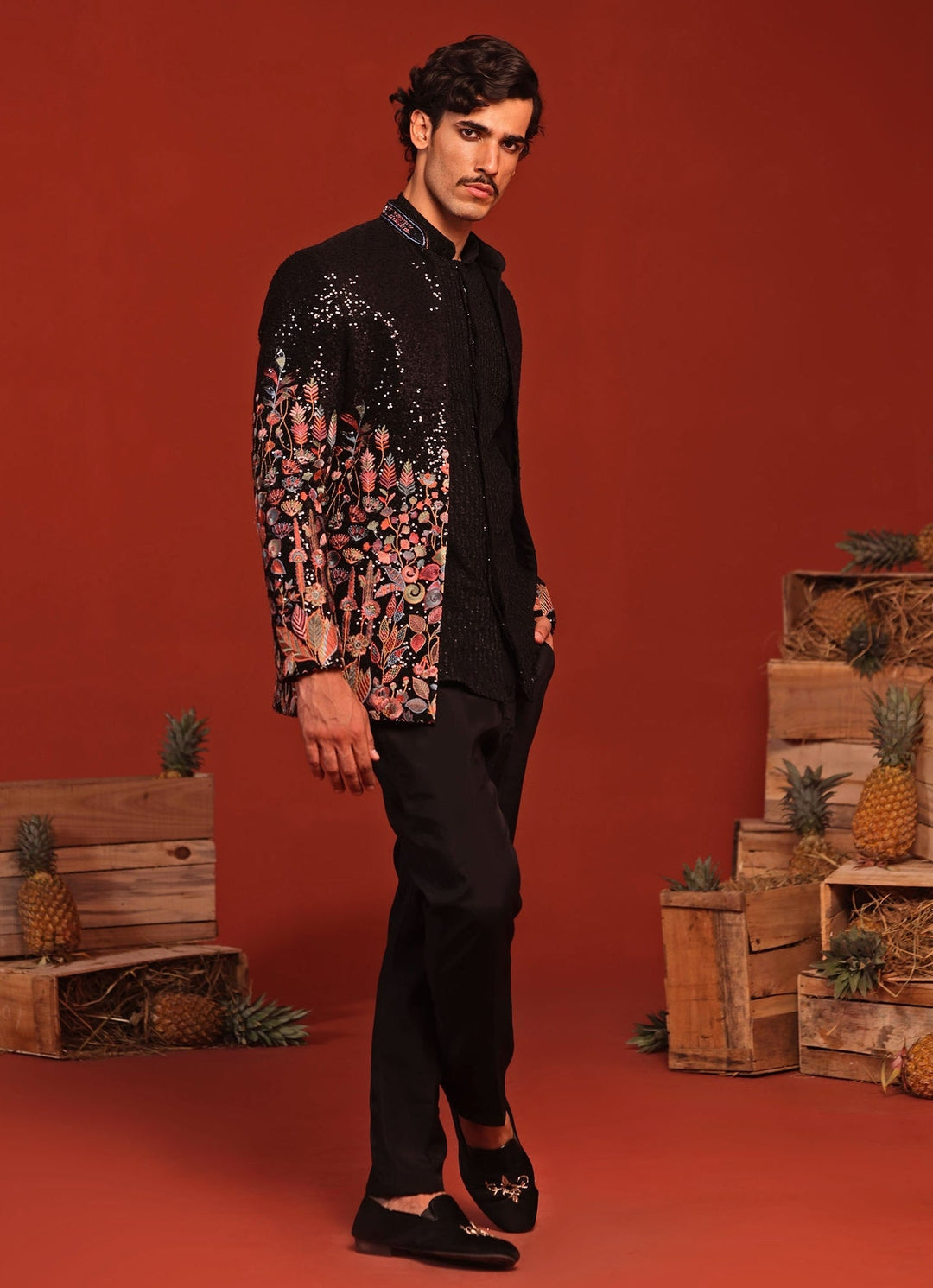 Black Embroidered Jodhpuri Jacket Set Kalpraag - Fabilicious Fashion