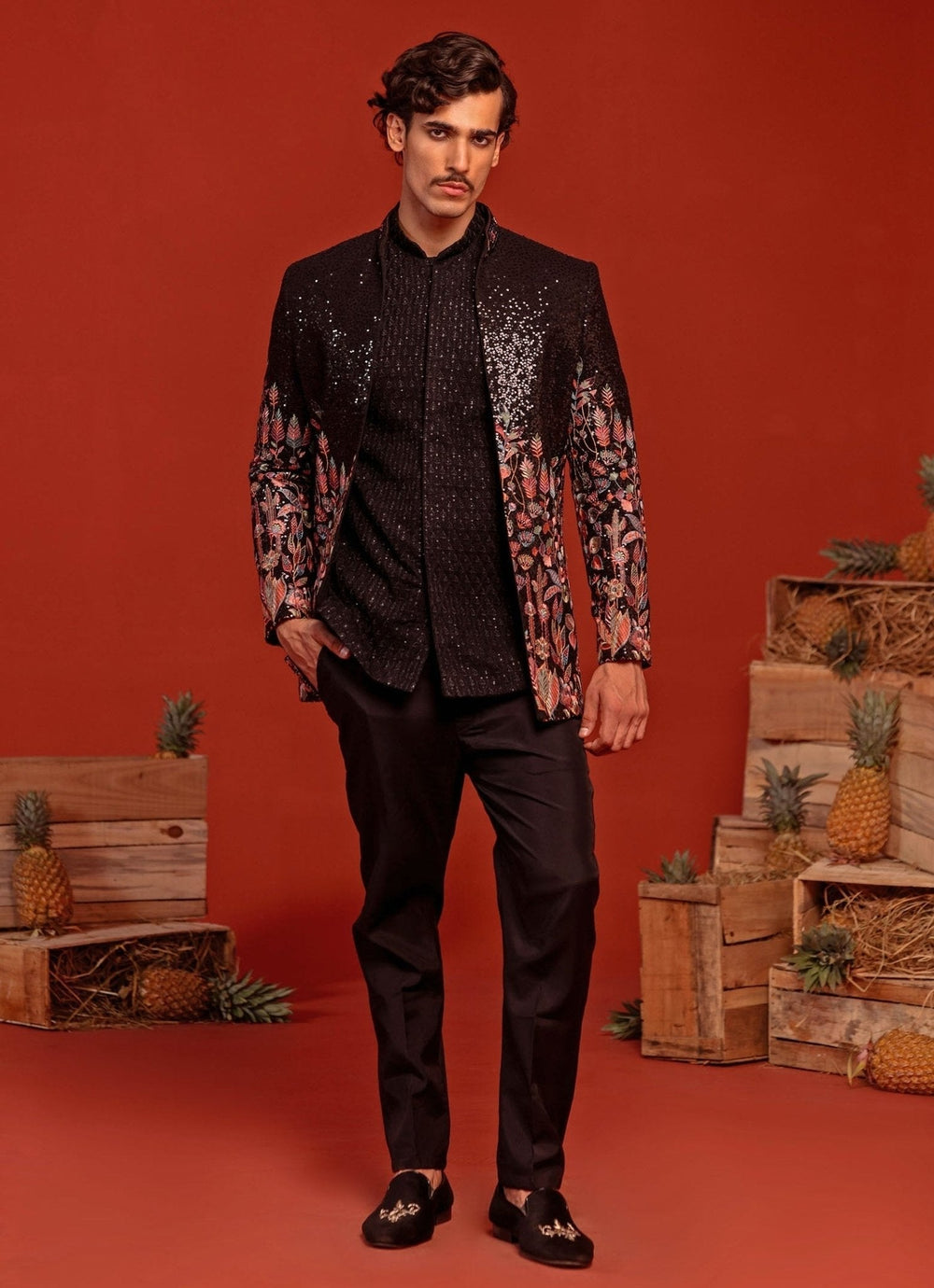 Black Embroidered Jodhpuri Jacket Set Kalpraag - Fabilicious Fashion