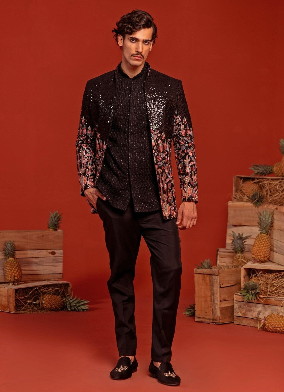 Black Embroidered Jodhpuri Jacket Set Kalpraag - Fabilicious Fashion