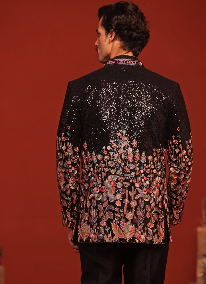 Black Embroidered Jodhpuri Jacket Set Kalpraag - Fabilicious Fashion