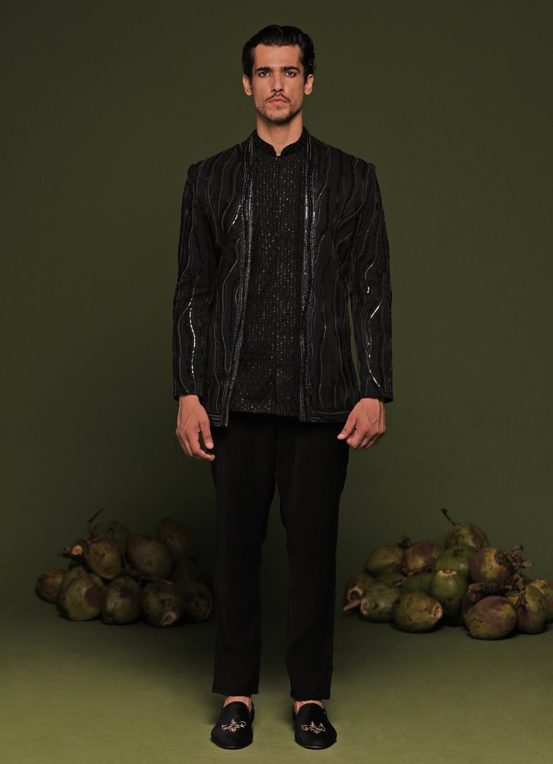 Black Embroidered Jodhpuri Jacket Set Kalpraag - Fabilicious Fashion