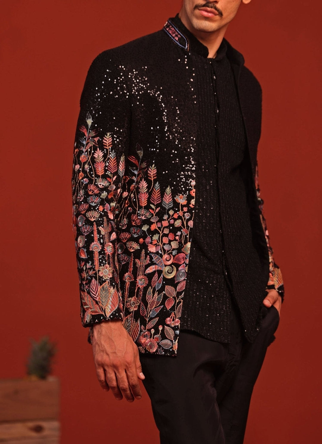 Black Embroidered Jodhpuri Jacket Set Kalpraag - Fabilicious Fashion