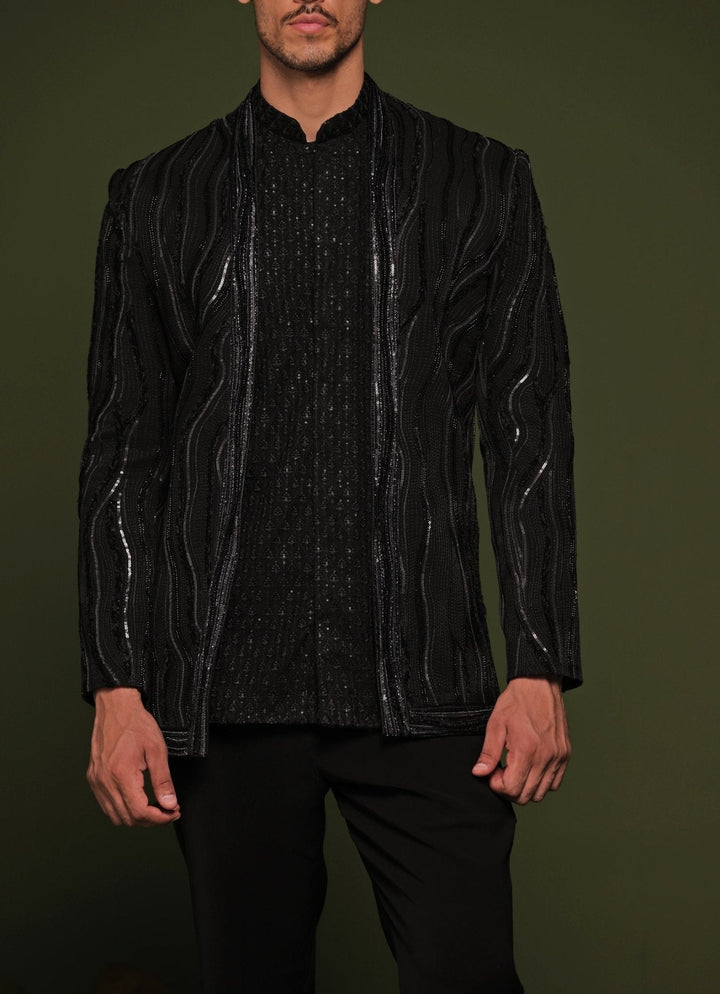 Black Embroidered Jodhpuri Jacket Set Kalpraag - Fabilicious Fashion
