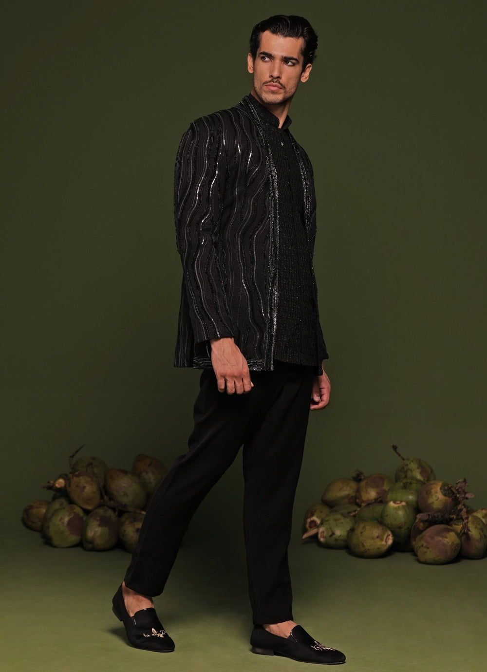 Black Embroidered Jodhpuri Jacket Set Kalpraag - Fabilicious Fashion