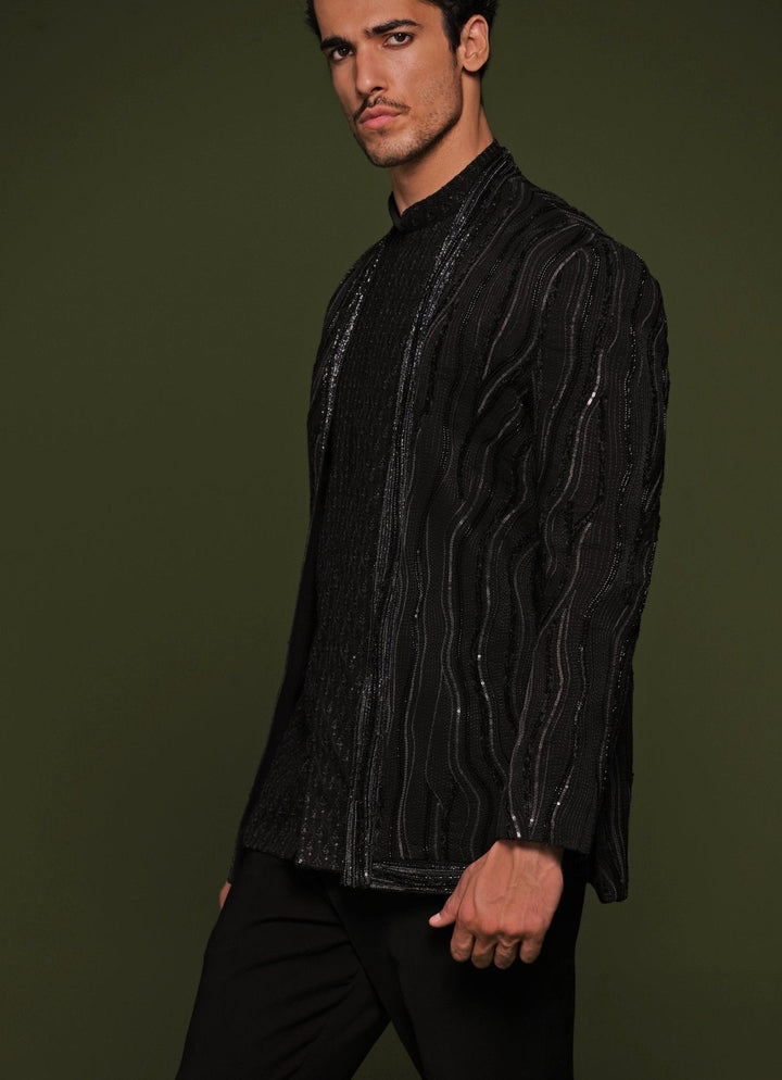 Black Embroidered Jodhpuri Jacket Set Kalpraag - Fabilicious Fashion