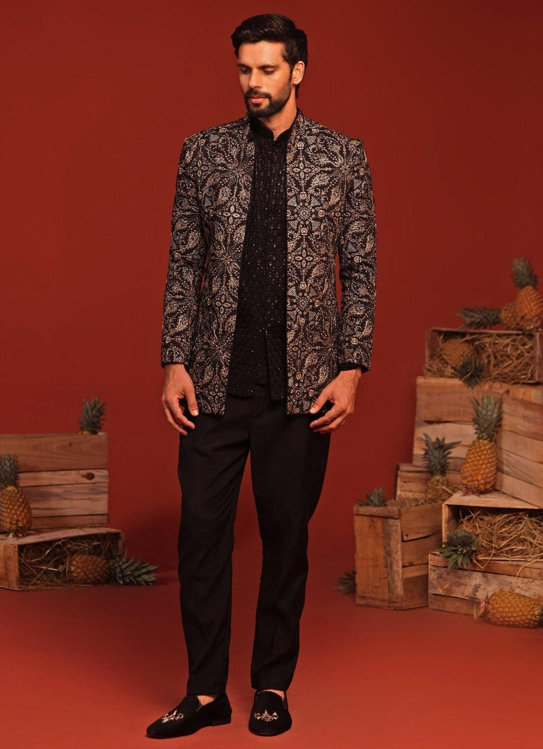 Black Embroidered Jodhpuri Jacket Suit Set Kalpraag - Fabilicious Fashion