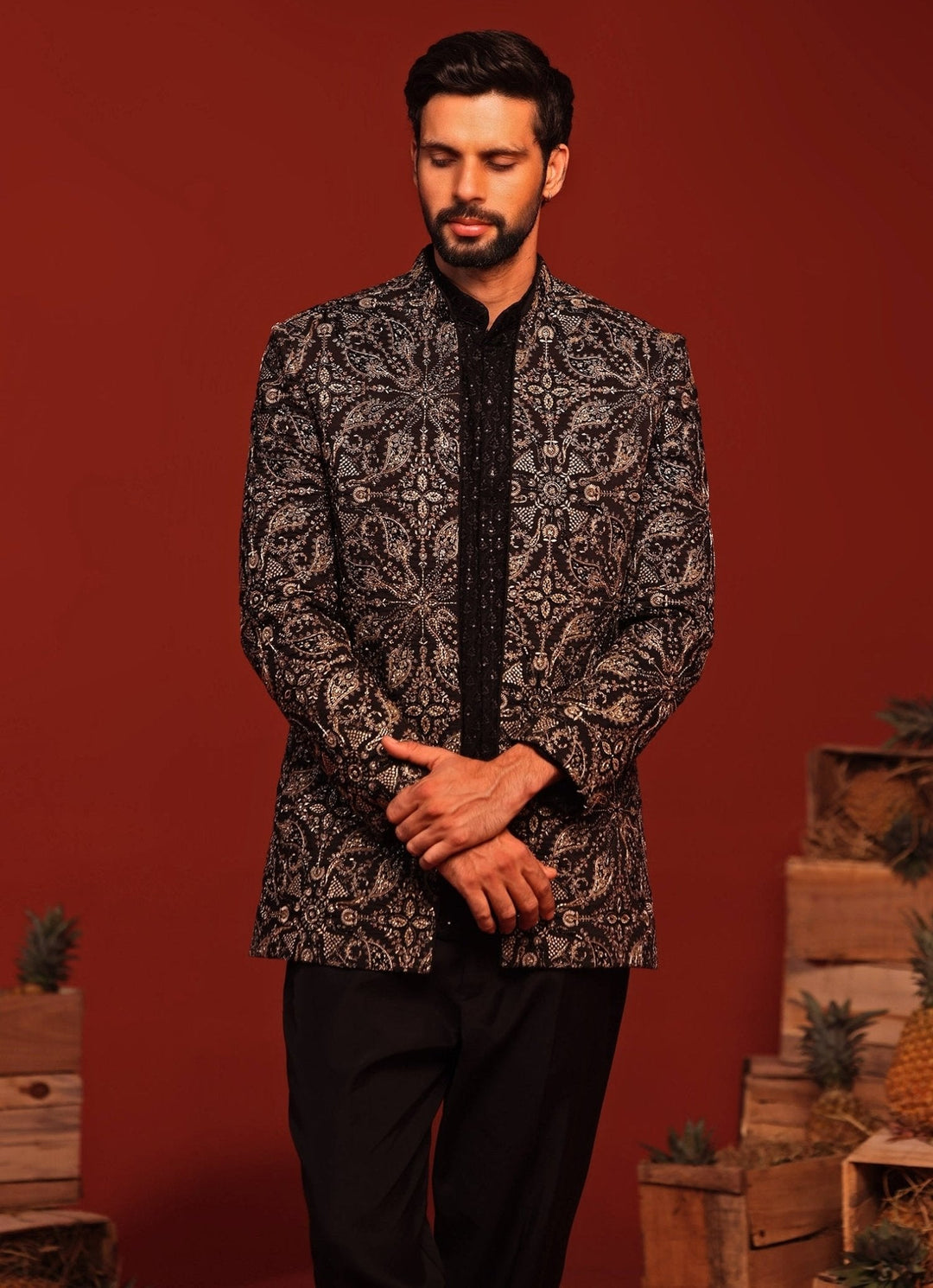 Black Embroidered Jodhpuri Jacket Suit Set Kalpraag - Fabilicious Fashion