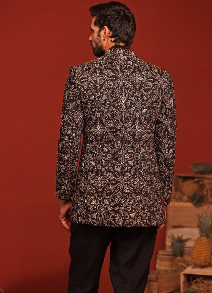 Black Embroidered Jodhpuri Jacket Suit Set Kalpraag - Fabilicious Fashion