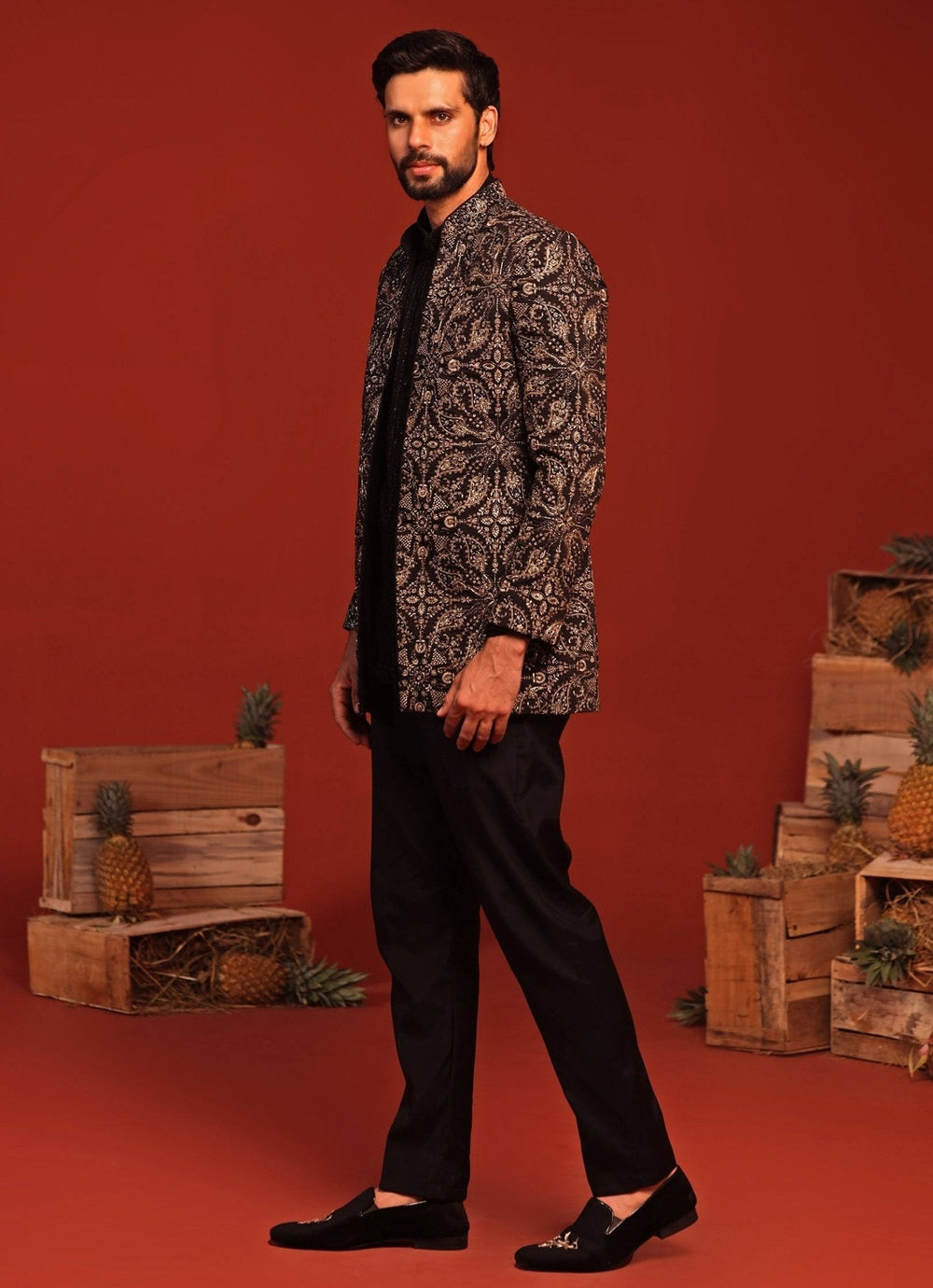 Black Embroidered Jodhpuri Jacket Suit Set Kalpraag - Fabilicious Fashion