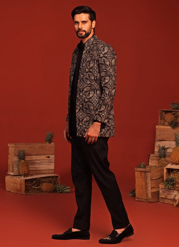 Black Embroidered Jodhpuri Jacket Suit Set Kalpraag - Fabilicious Fashion