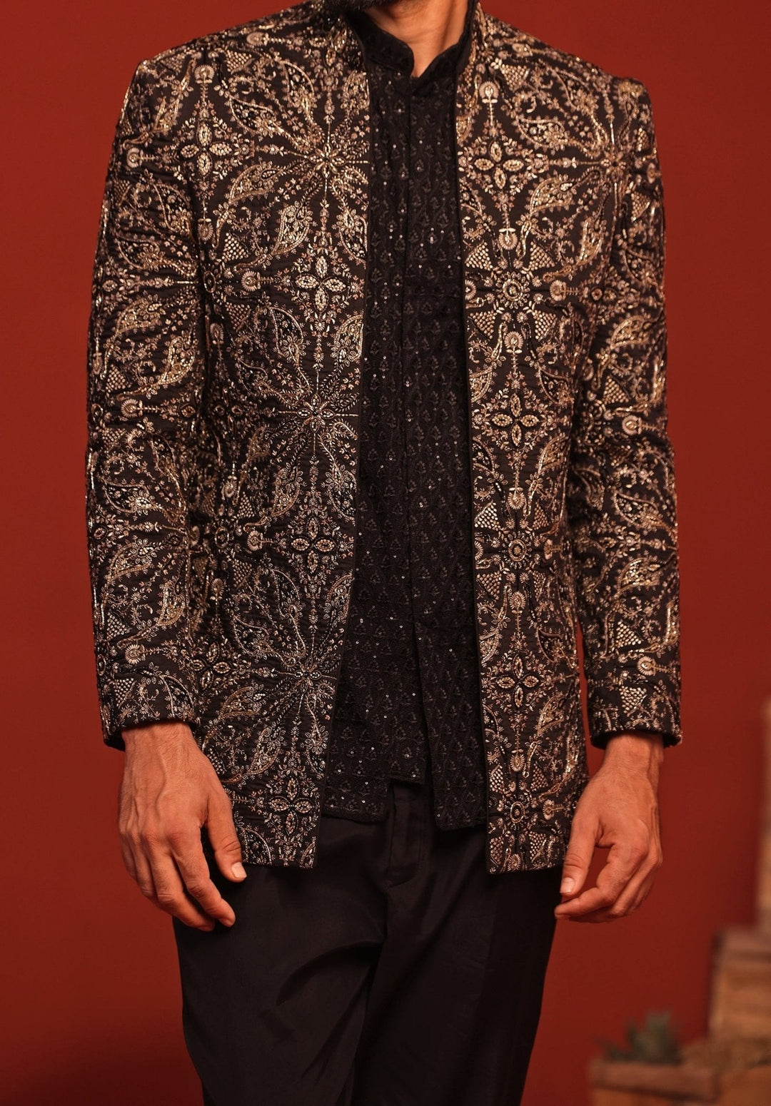 Black Embroidered Jodhpuri Jacket Suit Set Kalpraag - Fabilicious Fashion