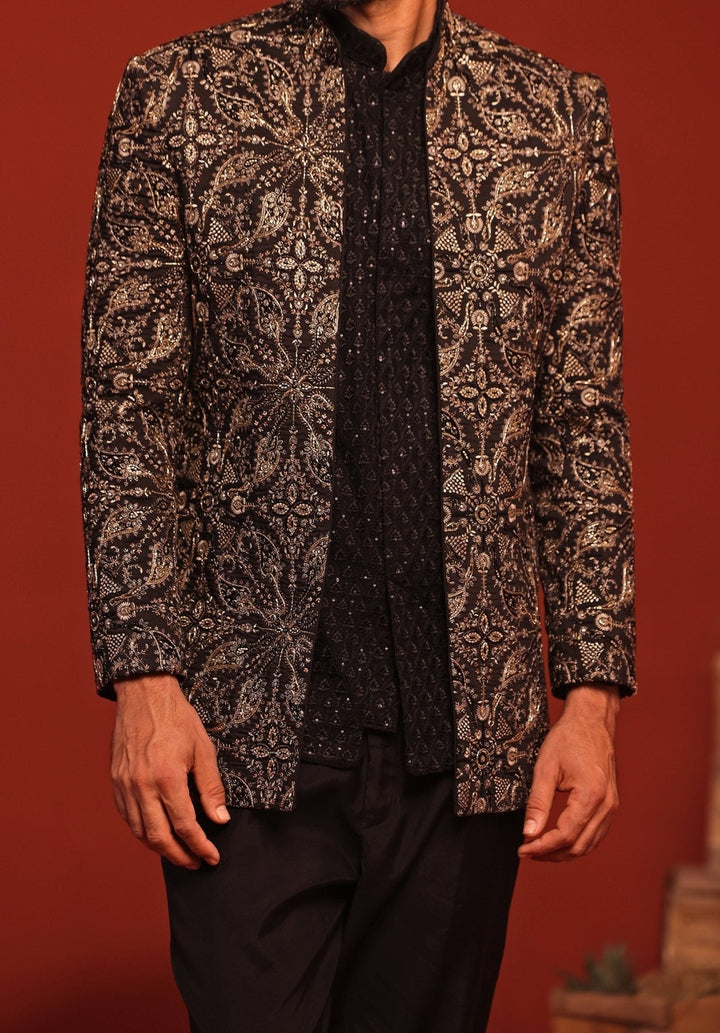 Black Embroidered Jodhpuri Jacket Suit Set Kalpraag - Fabilicious Fashion