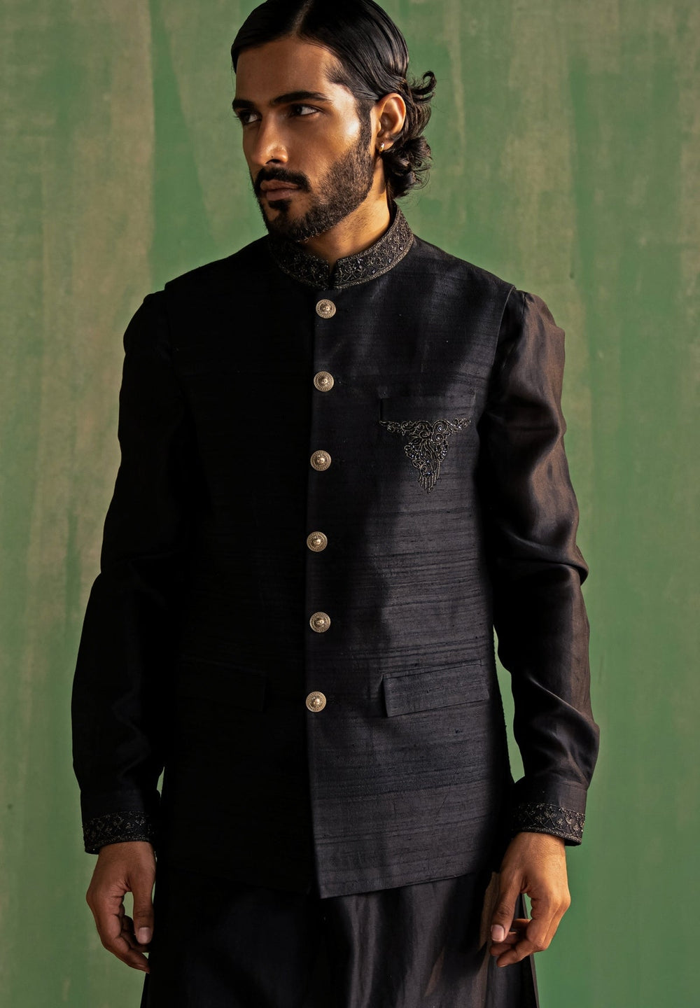 Black Embroidered Kurta Bundi Set Studio Bagechaa - Men - Fabilicious Fashion