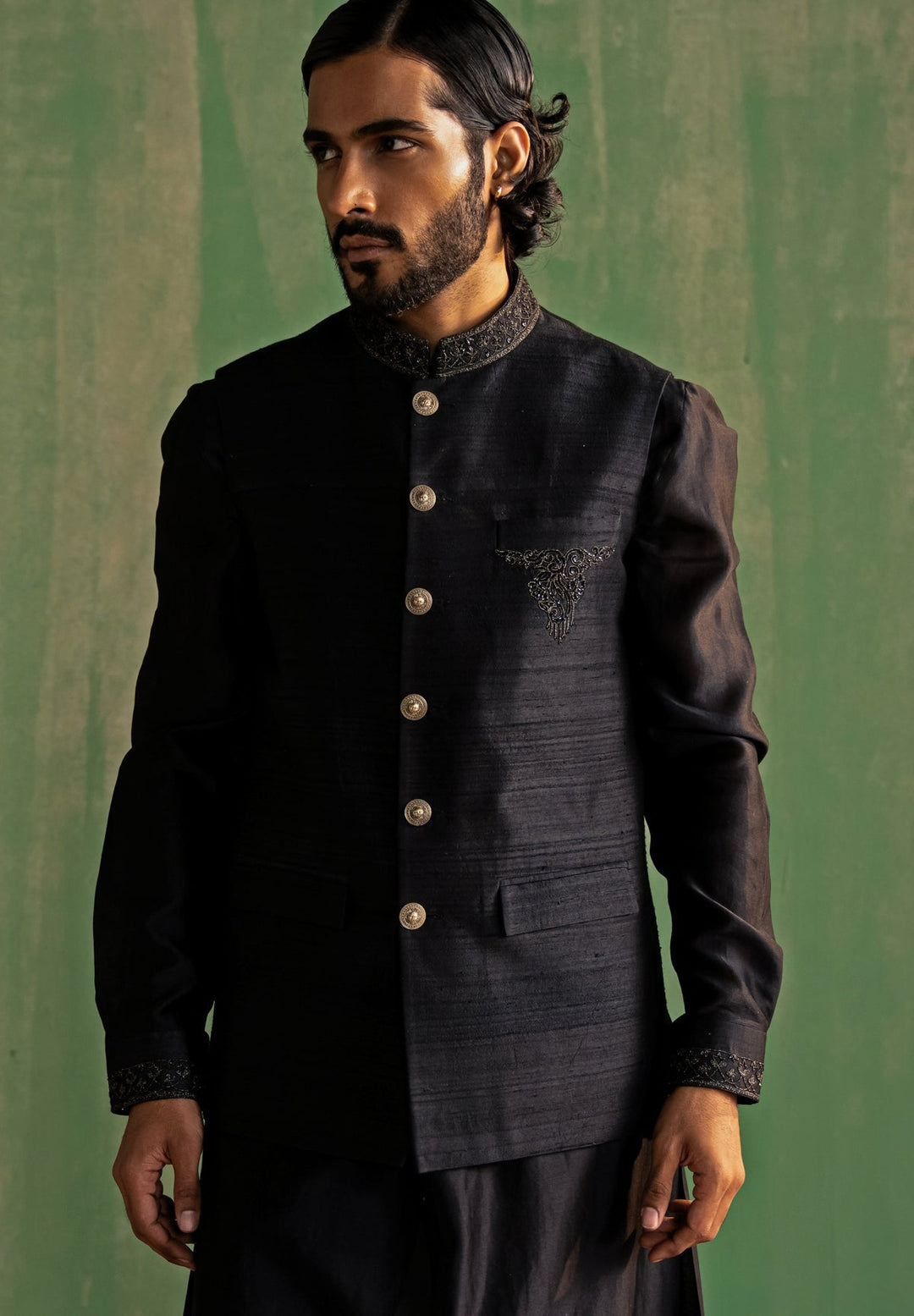 Black Embroidered Kurta Bundi Set Studio Bagechaa - Men - Fabilicious Fashion