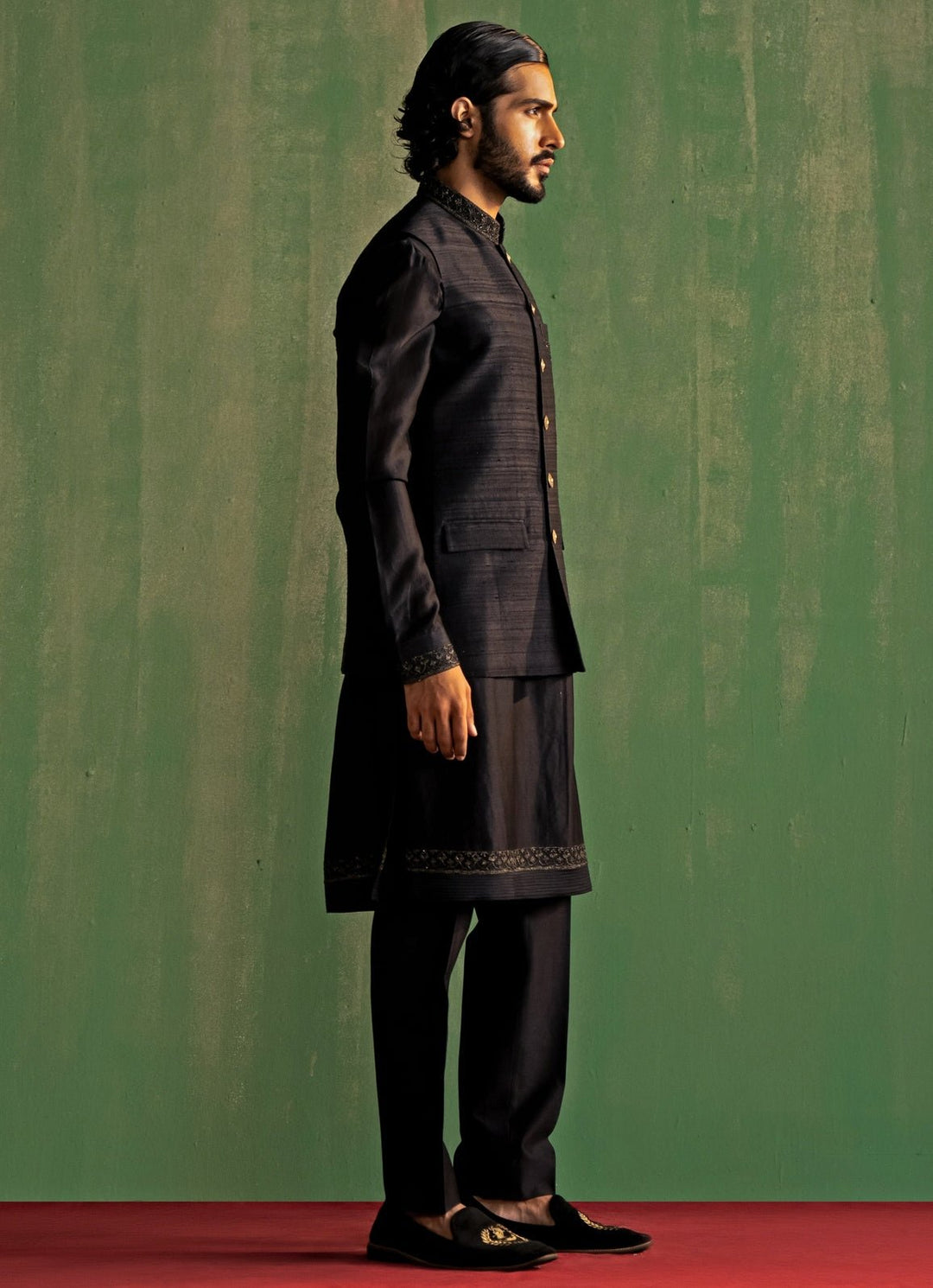 Black Embroidered Kurta Bundi Set Studio Bagechaa - Men - Fabilicious Fashion