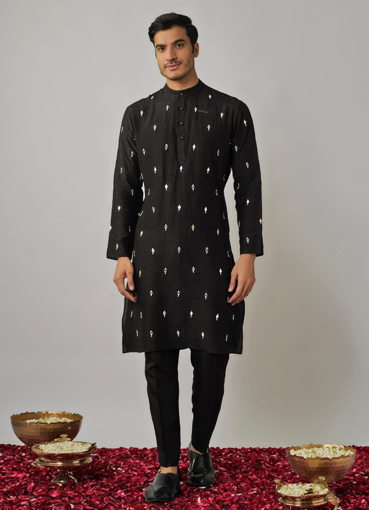 Black Embroidered Kurta Pant Set Renee Label - Men - Fabilicious Fashion