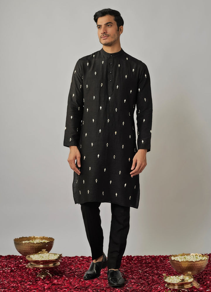 Black Embroidered Kurta Pant Set Renee Label - Men - Fabilicious Fashion
