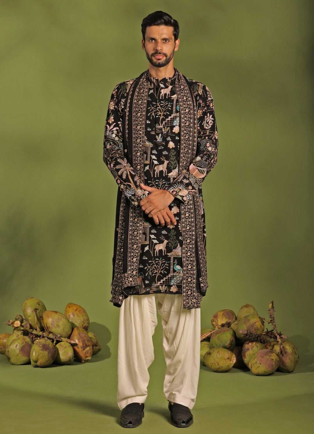 Black Embroidered Kurta Patiala Pant Set With Dupatta Kalpraag - Fabilicious Fashion