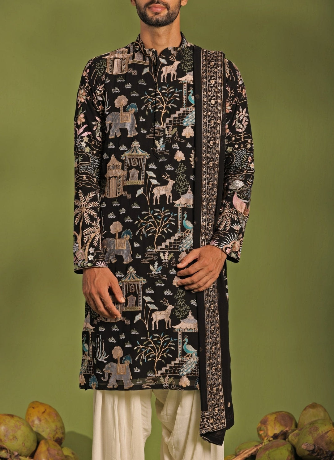 Black Embroidered Kurta Patiala Pant Set With Dupatta Kalpraag - Fabilicious Fashion