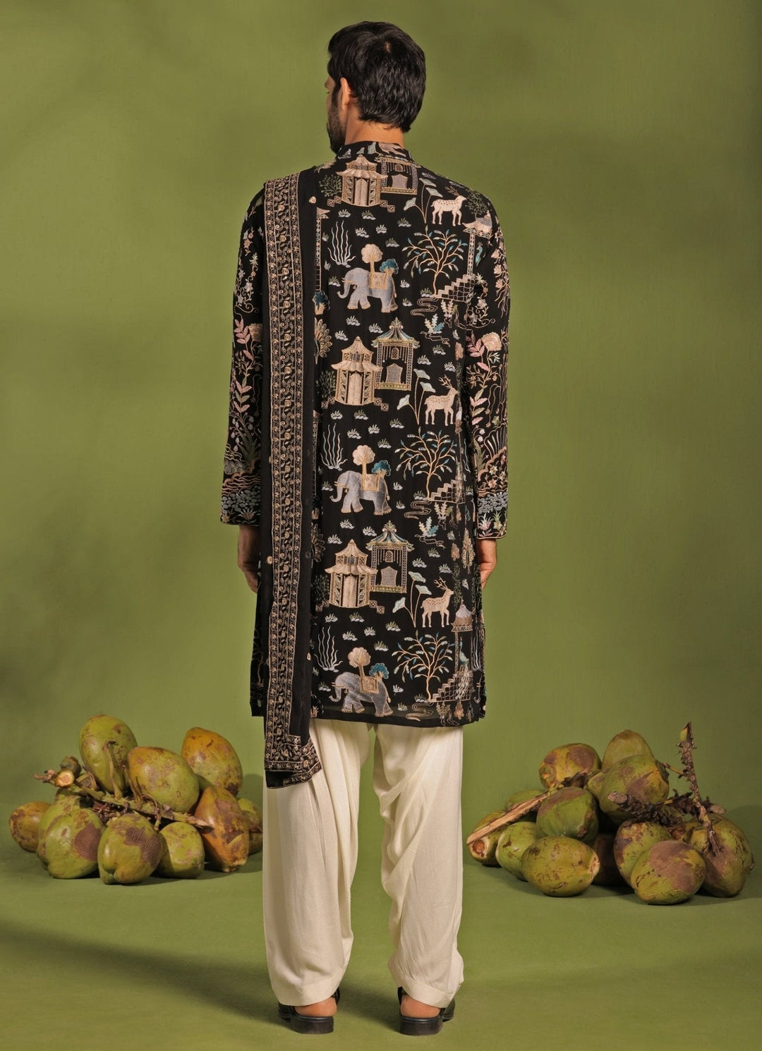 Black Embroidered Kurta Patiala Pant Set With Dupatta Kalpraag - Fabilicious Fashion