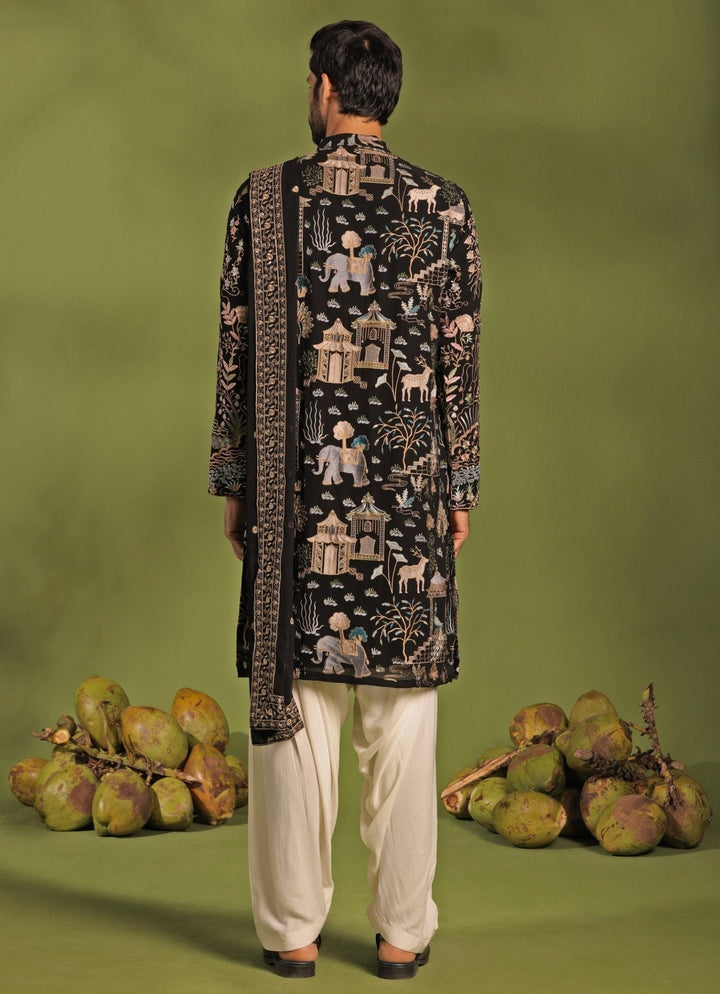 Black Embroidered Kurta Patiala Pant Set With Dupatta Kalpraag - Fabilicious Fashion