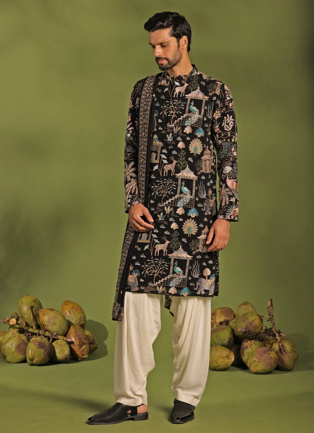 Black Embroidered Kurta Patiala Pant Set With Dupatta Kalpraag - Fabilicious Fashion