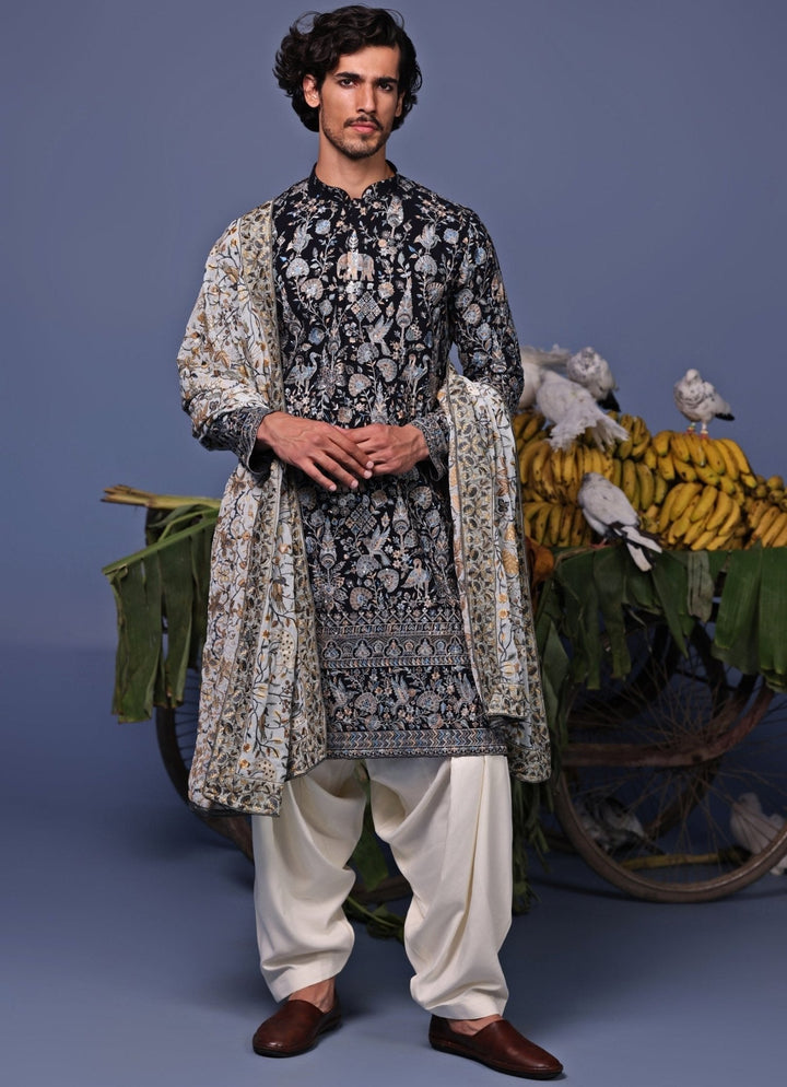 Black Embroidered Kurta Patiala Pant Set Kalpraag - Fabilicious Fashion