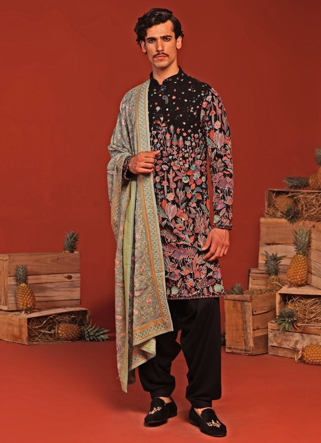 Black Embroidered Kurta Patiala Set With Dupatta Kalpraag - Fabilicious Fashion