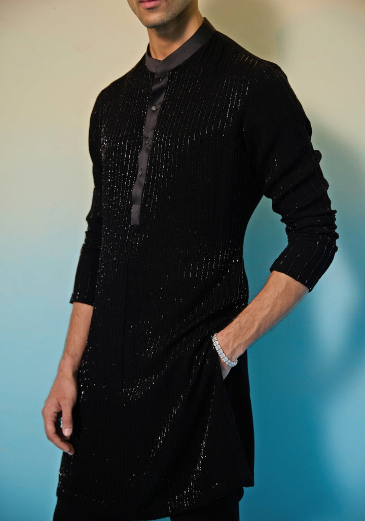 Black Embroidered Kurta Set Contrast by Parth - Fabilicious Fashion