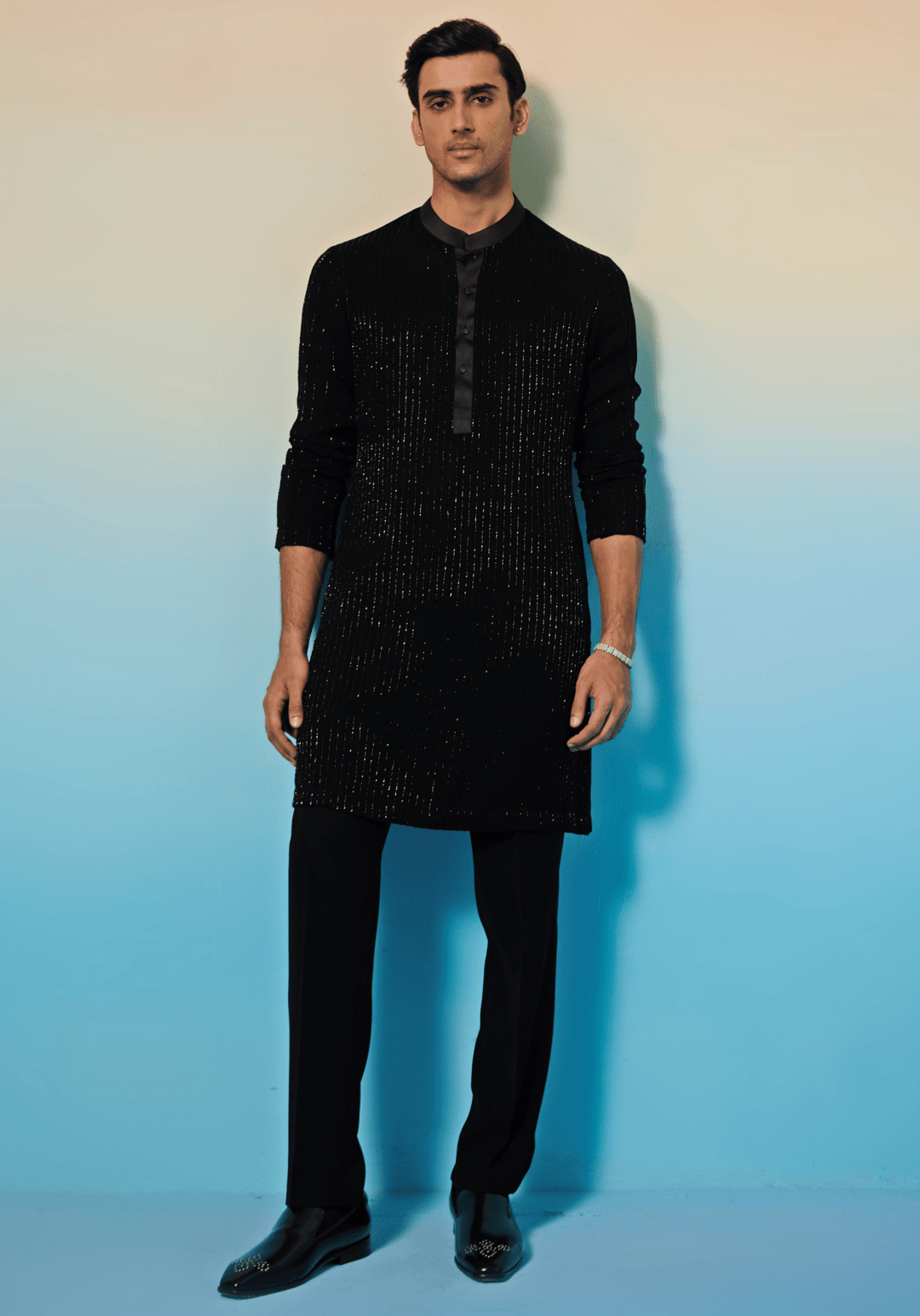 Black Embroidered Kurta Set Contrast by Parth - Fabilicious Fashion