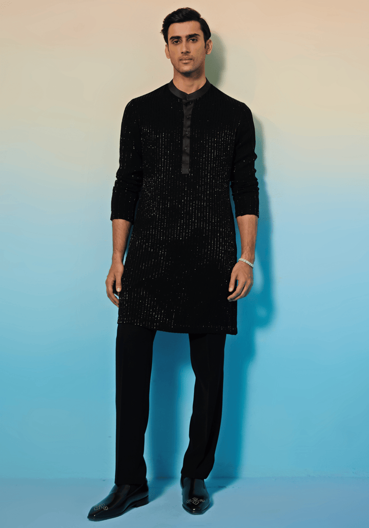 Black Embroidered Kurta Set Contrast by Parth - Fabilicious Fashion