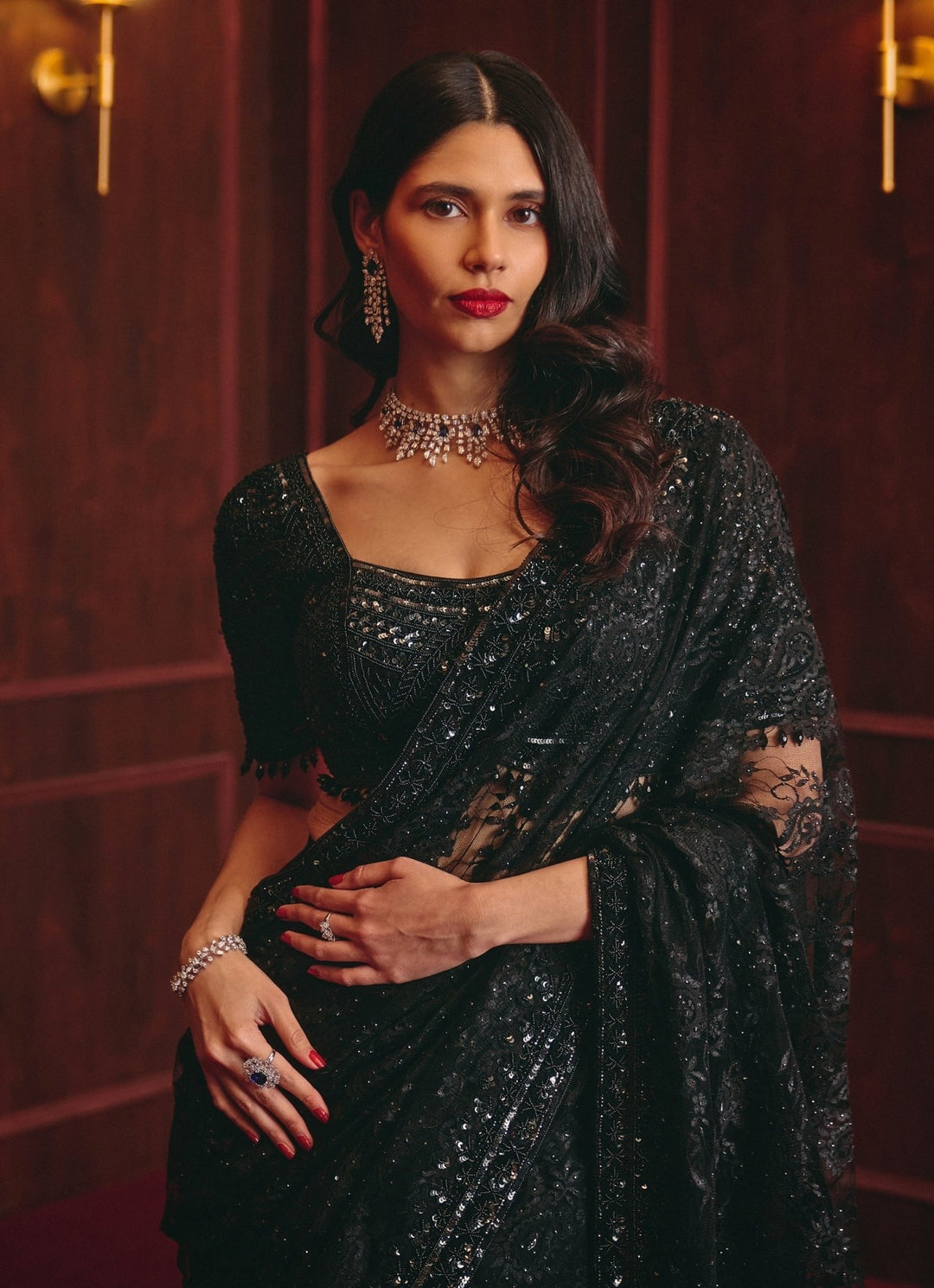 Angad Singh Black Embroidered Lace SareeFabilicious Fashion