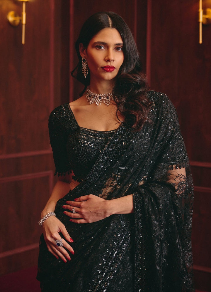 Angad Singh Black Embroidered Lace SareeFabilicious Fashion