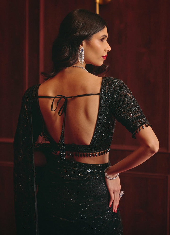 Angad Singh Black Embroidered Lace SareeFabilicious Fashion