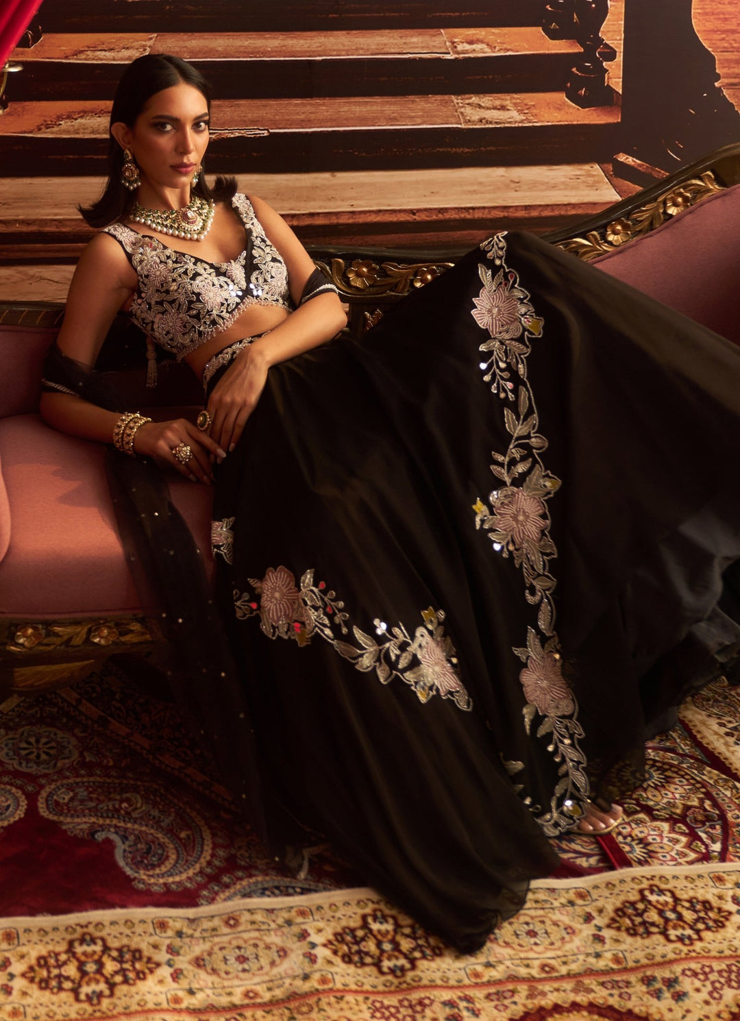 Black Embroidered Lehenga Set Seema Thukral - Fabilicious Fashion