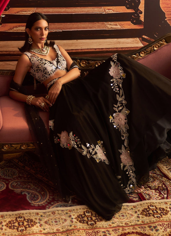 Black Embroidered Lehenga Set Seema Thukral - Fabilicious Fashion